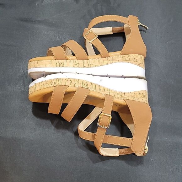 GIRLS OPEN TOE CORK  MULTI STRAP SANDALS - Picture 9 of 13